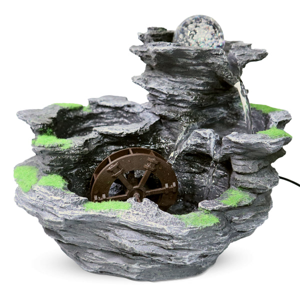 Indoor Fountain with Adjustable Pump, Light, Revolving Crystal, 10" Desktop Relaxation Waterfall by Sona Casa