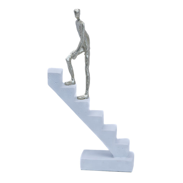 Abstract White Statue Of Man Climbing Stairs - Motivational Decor For Zen Office & Home Inspiration by Sona Casa