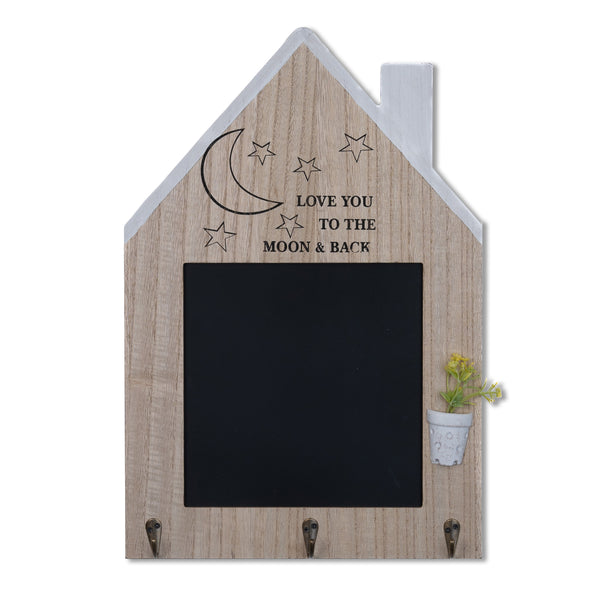 Rustic Brown Black Wooden Key Rack, 17" Wall Mount Entryway 3-Hook Organizer with Chalkboard by Sona Casa