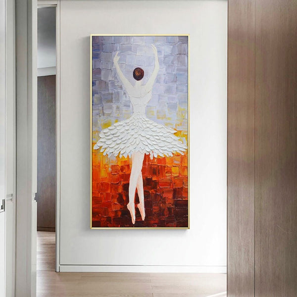 Abstract Dancer Art - Contemporary Ballerina in White Skirt Painting, Framed Ballet Art for Home Decor, Perfect Gift for Art Enthusiasts by Sona Casa