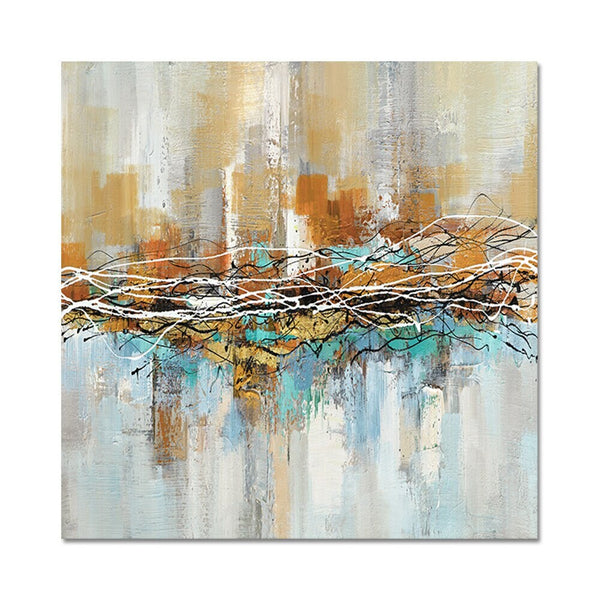 Aura - Cityscape Canvas Art, Textured Abstract City Painting, Original Oil Wall Art for Modern Living Room Decor by Sona Casa