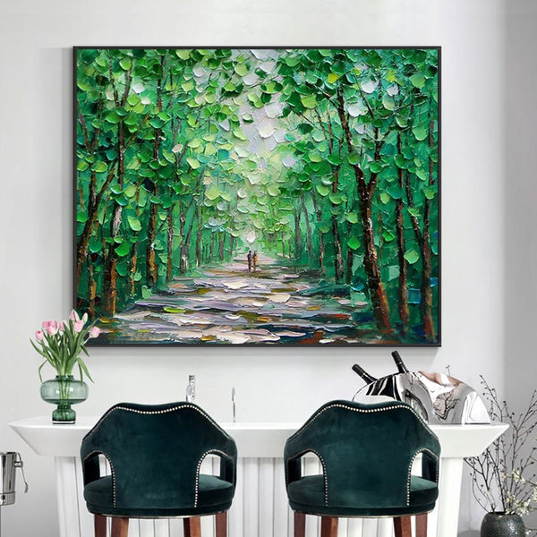 Nature Painting Forest Wall Decor, Contemporary Forest Oil Painting, Vintage-inspired Abstract Wall Art for Home - Art Collector's Gift by Sona Casa