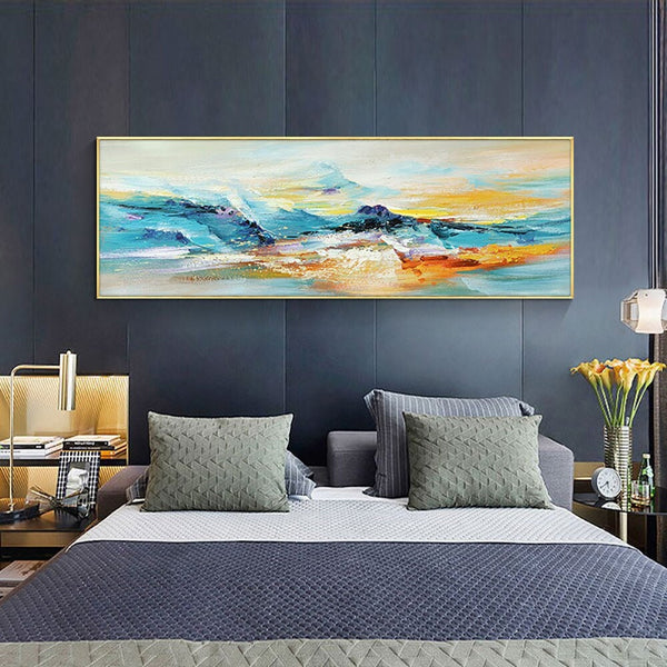 Original Abstract Mountain Painting, Vibrant Textured Oil Canvas, Contemporary Bedroom Wall Art, Unique Housewarming Gift by Sona Casa
