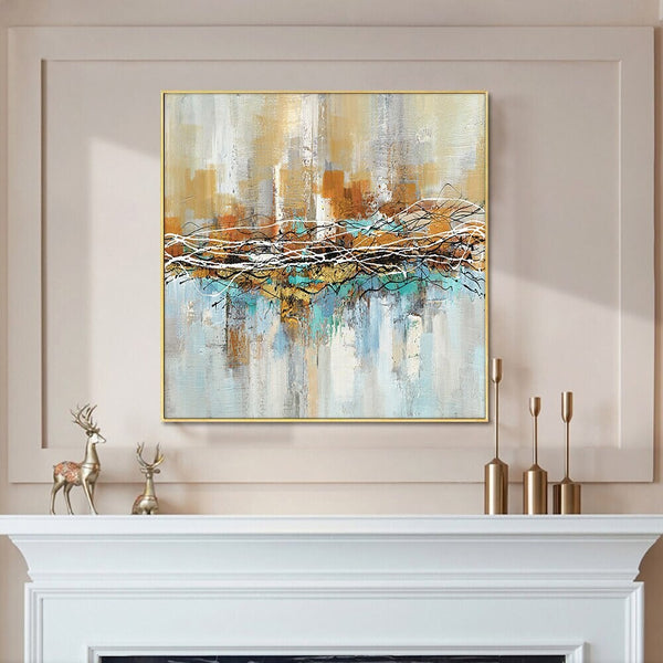 Aura - Cityscape Canvas Art, Textured Abstract City Painting, Original Oil Wall Art for Modern Living Room Decor by Sona Casa