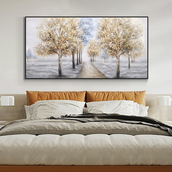 Beautiful Winter Landscape Painting, Black and White Wall Art, Nature Wall Art, Large Handmade Painting On Canvas for Living Room Home Decor by Sona Casa