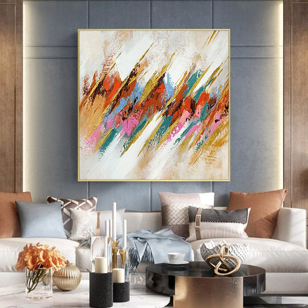 Abstract Pattern Painting, Vibrant Modern Wall Art Canvas, Original Large Oil Painting for Chic Living Room Decor by Sona Casa
