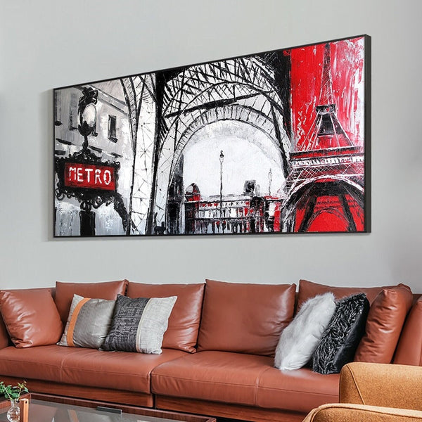 Wall Painting of Paris Europe Metro, Abstract Wall Art for Living Room Painting on Canvas Hand Painted Oil Painting for Home Decor by Sona Casa