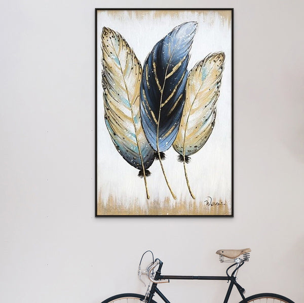 Wall Painting Feathers Hand Painted Oil Painting On Canvas Handmade Abstract Modern Vertical Wall Art Painting For Living Room | Home Decor by Sona Casa