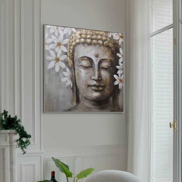 Large Buddha Wall Art, Hand-Painted Oil Canvas, Contemporary Buddhist Decor by Sona Casa