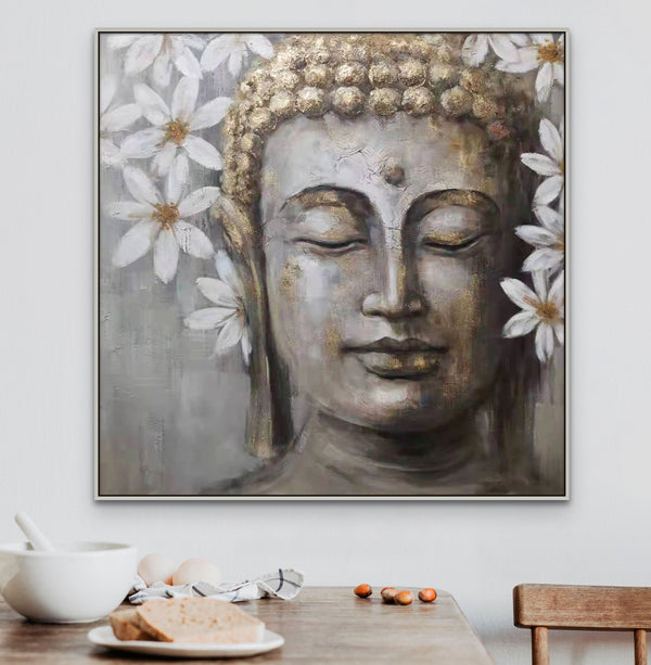 Large Buddha Wall Art, Hand-Painted Oil Canvas, Contemporary Buddhist Decor by Sona Casa
