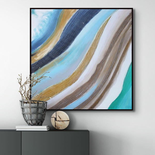 Blue Waves Painting - Original Oil on Canvas Art, Textured Coastal Wall Art for Modern Living Room Decor, Unique Housewarming Gift by Sona Casa