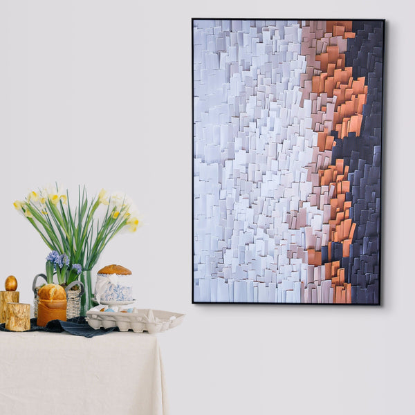 Brown And White Swirls 3D Abstract Minimalist Wall Art, Framed Wood Canvas For Living Room Mastery by Sona Casa