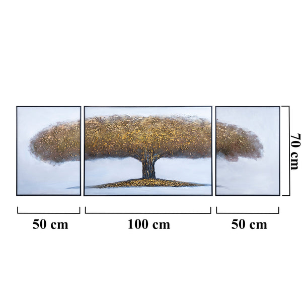 Golden Tree Of Life Trio, 79" Large Textured Impasto Canvas Art Home Decor by Sona Casa