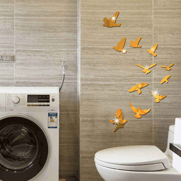 11 pcs Creative Flock Birds 3D Acrylic Mirror Stickers for Wall by Sona Casa