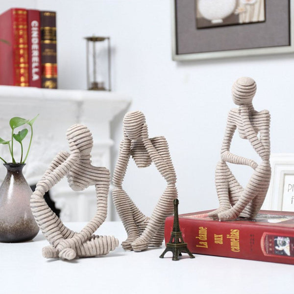 Decorative Statue Set, 9" Striped Thinkers, Tabletop Decor for Home Office by Sona Casa