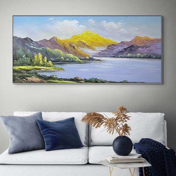 Mountain Painting on Canvas Oil Painting on Canvas Large Wall Art Landscape Painting Living Room Wall Art Original Painting Lake Art Gift by Sona Casa