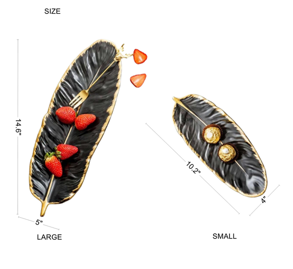 2 Pcs Ceramic Decorative Trays, Jewelry Tray, Dish Plates Snacks Feather Tabletop Home Kitchen, Vanity, Party Decor Ornament Organizer by Sona Casa