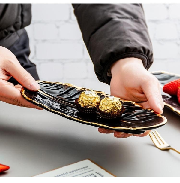 2 Pcs Ceramic Decorative Trays, Jewelry Tray, Dish Plates Snacks Feather Tabletop Home Kitchen, Vanity, Party Decor Ornament Organizer by Sona Casa