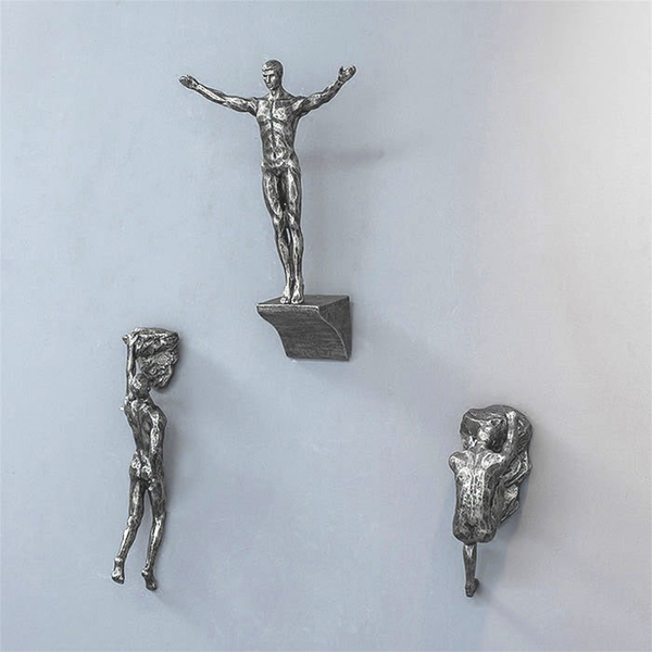 Wall Mounted Art Sculpture, 5" Set of 3 Trio Rock Climber, Bronze, Silver by Sona Casa