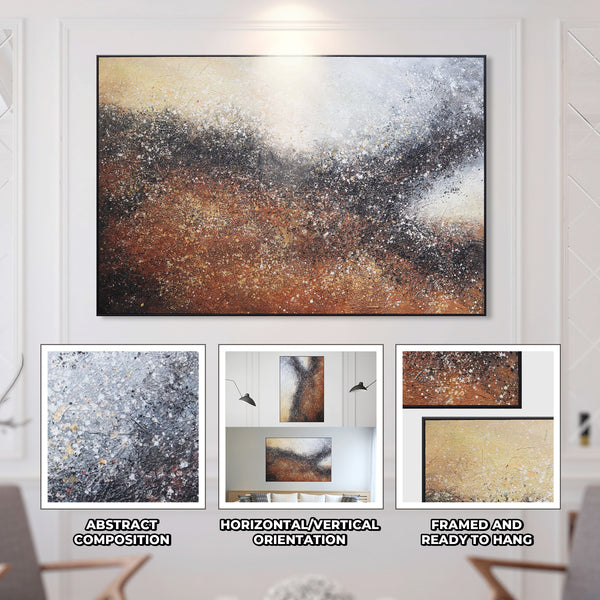 Abstract Canvas Artwork Painting, 47" Black Brown Living Room Wall Decor by Sona Casa