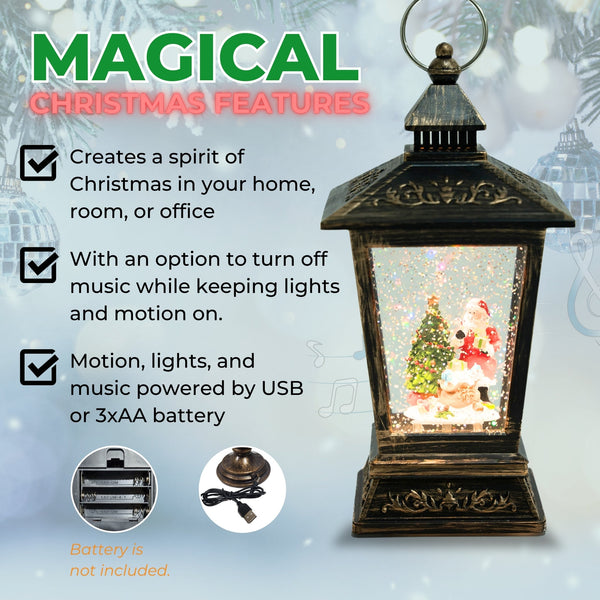 Christmas Snow Globe Lantern with Lights and Music, Santa with Christmas Tree, and Fake Snow - Great for Decoration and as a Gift by Sona Casa