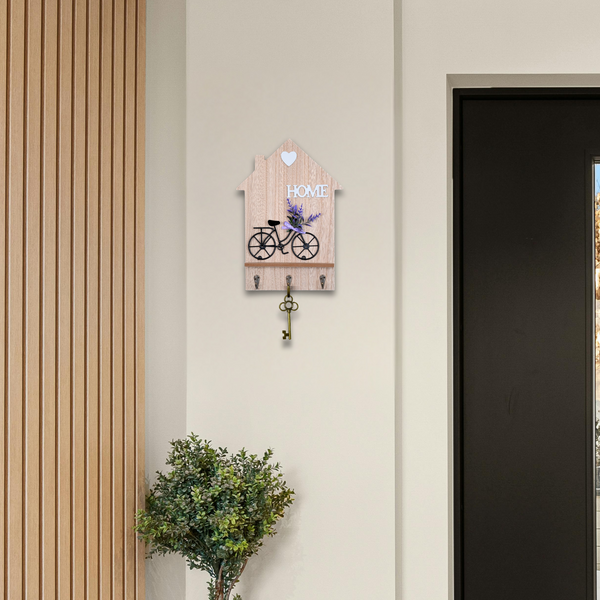 Wall Mounted Wooden Decorative Key Holder, 3 Hooks, 13" Hanger for Leashes, Purses, Car Keys, Housewarming Gift by Sona Casa