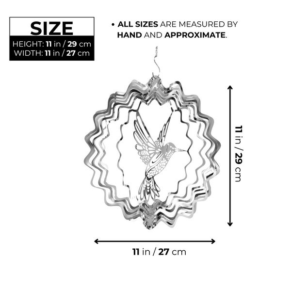 Metal Hummingbird Garden Wind Spinner, 11" Kinetic Hanging Art Sculpture, Tree Patio, Garden Decor Yard Art, Unique Gifts by Sona Casa