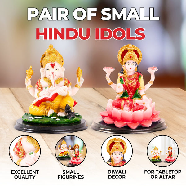 Multicolor Mini Ganesh Lakshmi Idols, 4" Indian Hindu God Statues For Home by Sona Casa