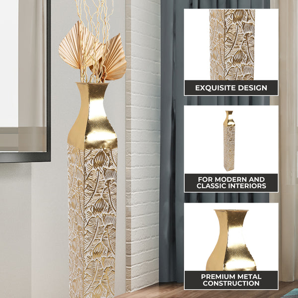 Modern Decorative Metal Tall Vase, Rustic Weathered Finish, Handmade Gold Living Room Decor, 42" Pots for Pampas Grass-Sona Casa