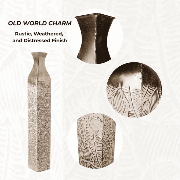 Modern Decorative Metal Tall Vase, Rustic Weathered Finish, Handmade Gold Living Room Decor, 42" Pots for Pampas Grass-Sona Casa