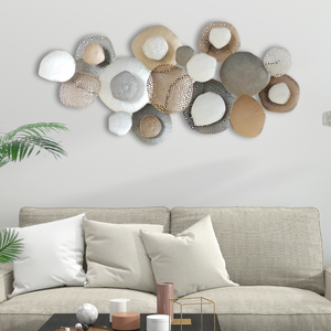 Large Metal Wall Art Sculpture, 53" Rustic Weathered Finish, Gold Silver White Home Office Decor by Sona Casa