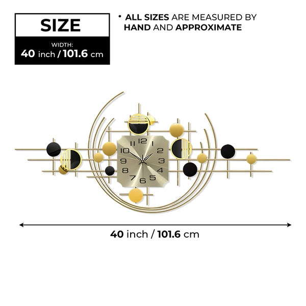Large Decorative Metal Wall Clock, 40" Wide, Silent Gold Accent Home Office Decor-Sona Casa