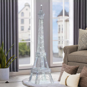 Decorative Floor Lamp 63" Eiffel Tower Paris, Handmade Tall Corner LED Light White Metal by Sona Casa