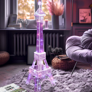 Tall Floor Lamp, Handcrafted 63" Eiffel Tower Paris Multicolor LED Light White Metal by Sona Casa