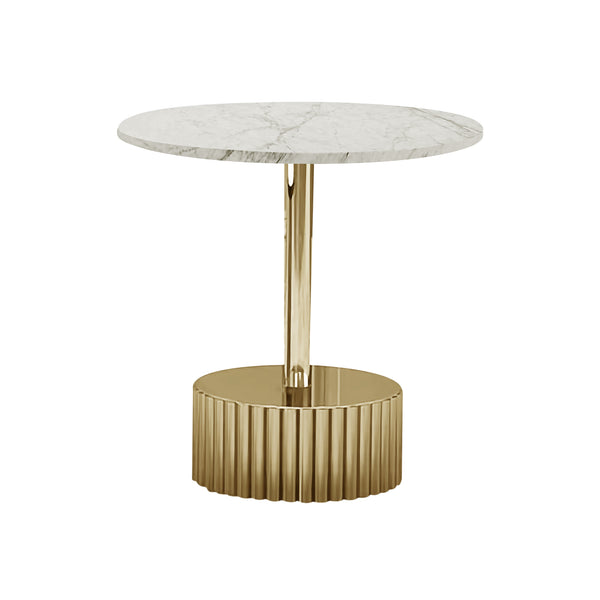 Modern Round Coffee Table Set 35" and 20" Centerpiece, Marble Surface, Metal Gold Frame by Sona Casa