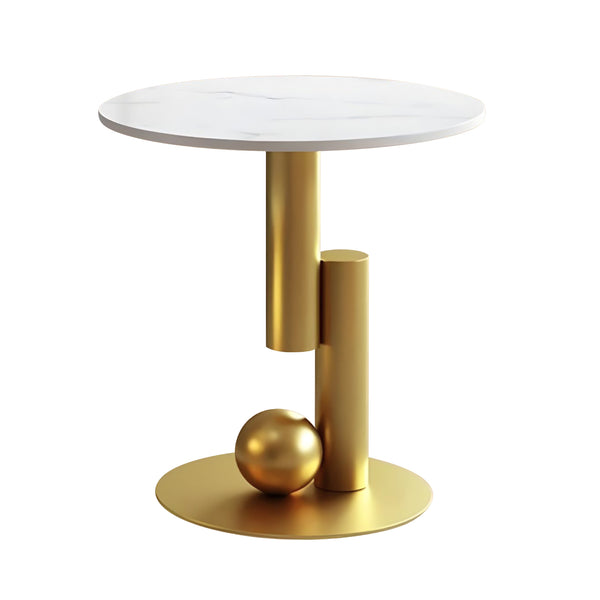 Modern Round Corner Table, 16" Marble Top, Gold Metal Frame, Side, Centerpiece, Home Accent by Sona Casa
