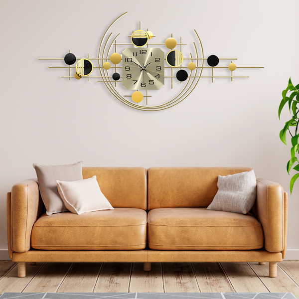 Large Decorative Metal Wall Clock, 40" Wide, Silent Gold Accent Home Office Decor-Sona Casa