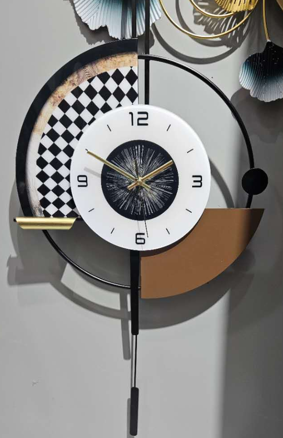 Modern Black and White Wall Clock with LED Light, Remote Controlled, Unique Geometric Design, Pendulum, Living Room Decor, Gift-Sona Casa