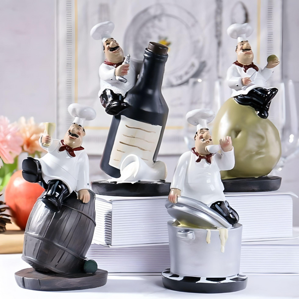 4 Piece Kitchen Chef Figurines Set, Restaurant Decor, Bakery Decor by Sona Casa