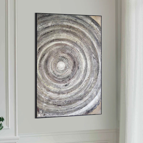 Handmade Gray Circular Wall Art Decor, 47" Impasto Painting Living Room Wall Accent by Sona Casa