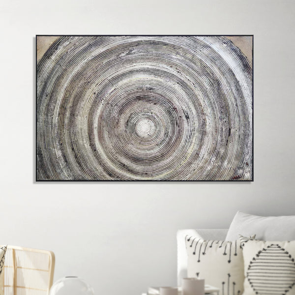 Handmade Gray Circular Wall Art Decor, 47" Impasto Painting Living Room Wall Accent by Sona Casa