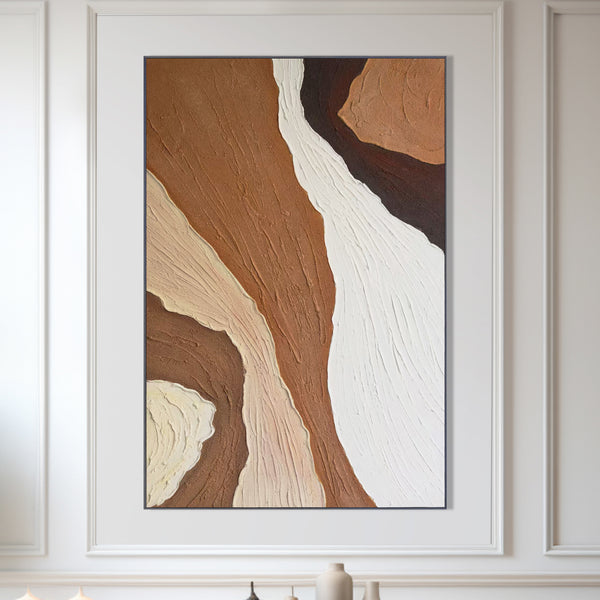 Handmade Brown Abstract Painting, 47" Impasto Textured Canvas Artwork Wall Decor by Sona Casa