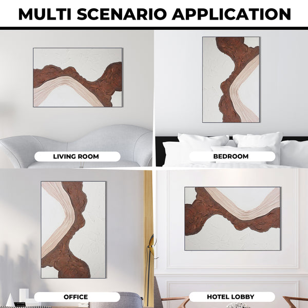 Handmade White Brown Textured Abstract Canvas Artwork 47" Home Office Wall Decor by Sona Casa