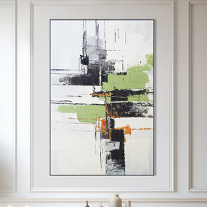 Green Black Impasto Textured Painting, 47" Abstract Wall Art Decor for Home by Sona Casa