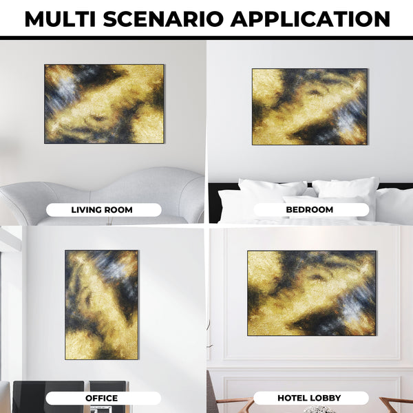 Gold Black Framed Canvas Artwork, 47" Living Room Textured Wall Art Decor by Sona Casa