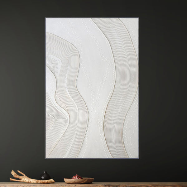 Brown White Wall Art, 47" Impasto Artwork Textured Framed Canvas Home Decor by Sona Casa