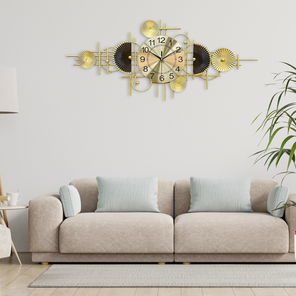 Oversized Gold Silent Wall Clock 36" Wide Extra Large Metal Home Office Wall Decor, Silent Analog Decorative Clock by Sona Casa