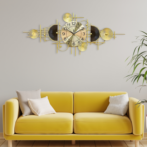 Oversized Gold Silent Wall Clock 36" Wide Extra Large Metal Home Office Wall Decor, Silent Analog Decorative Clock by Sona Casa