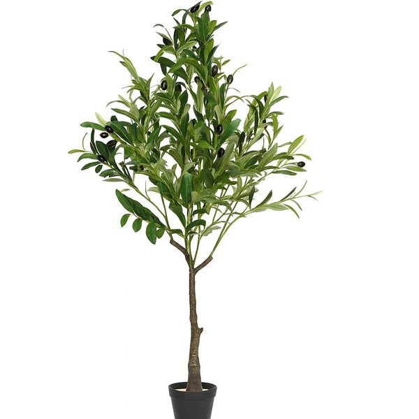 Large Nearly Natural Artificial Olive Tree with Black Olives, 47" Fake Plant for Patio, Front Porch, Living Room, Indoor Outdoor Ornament, Home Decor-Sona Casa