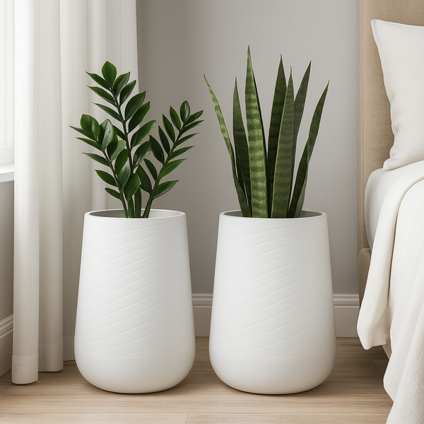 Set of 2 Modern Tall Indoor Self Watering Decorative Planter, 19 in Contemporary Flower Pot Home, Office Decoration, Gift-Sona Casa